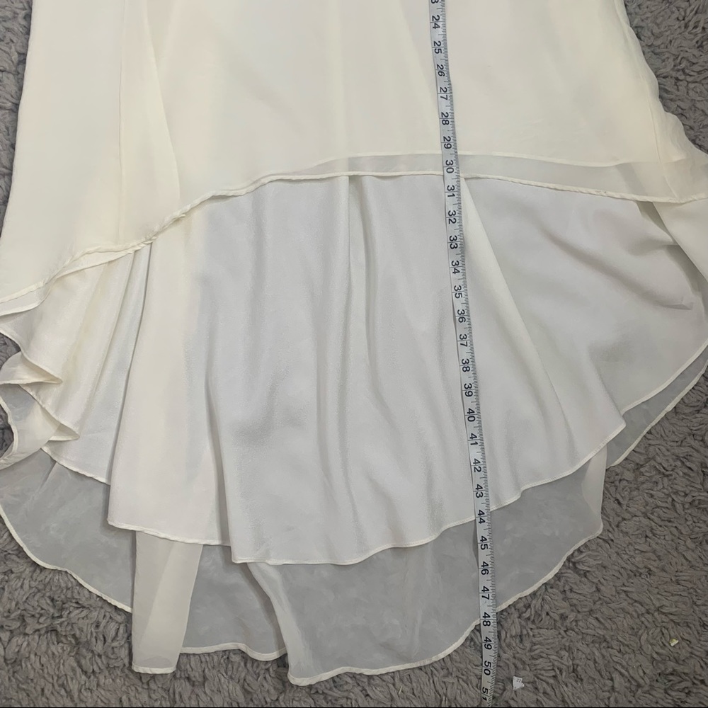 Marciano Ivory Textured Satin Lace Sleeve High Low Shift Dress - Picture 16 of 16
